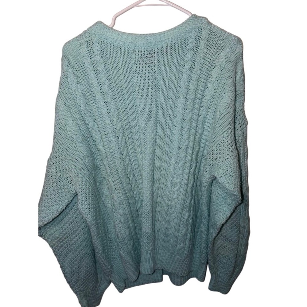 Carriage Court Sport Women Aqua Blue Cable Knit Sweater XL 18-20 Long Sleeve